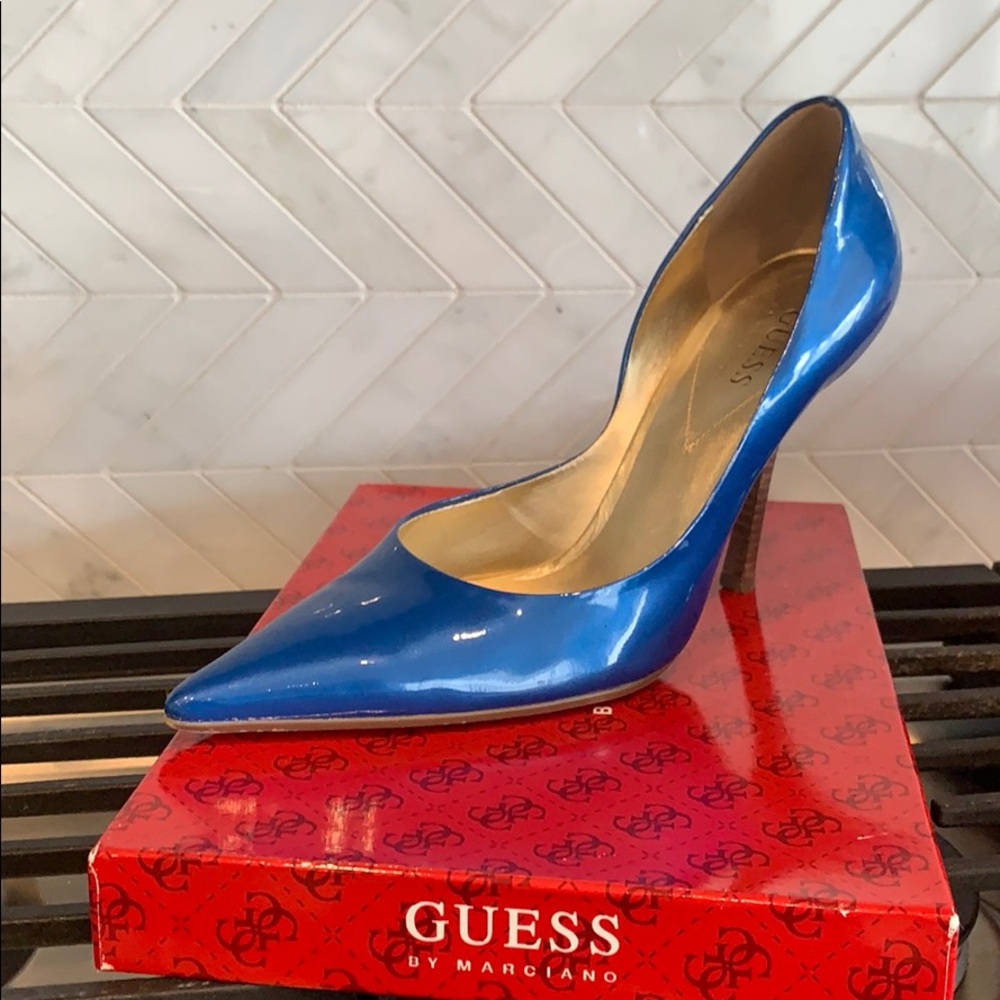Blue patent high heels